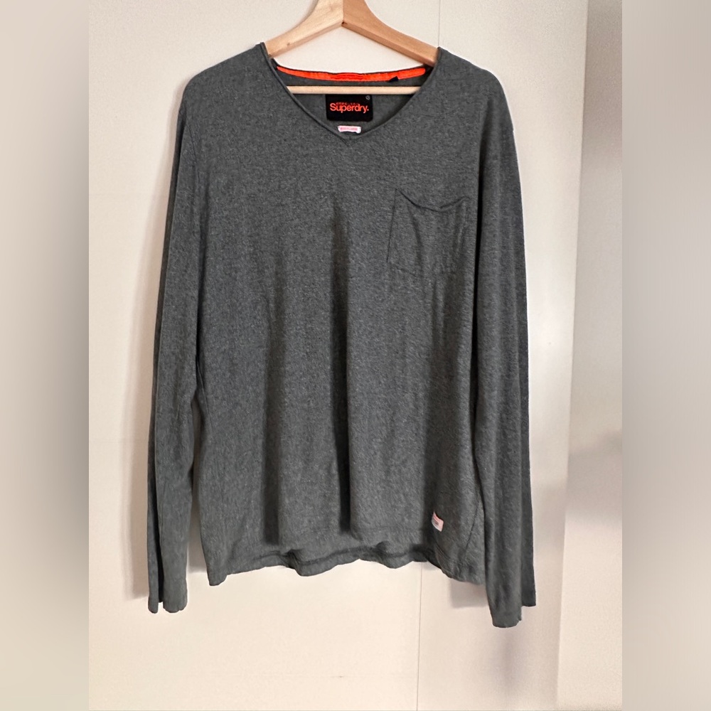 $25 - SuperDry Japanese Brand - Men’s - Grey - Long Sleeve Shirt - Extra Large